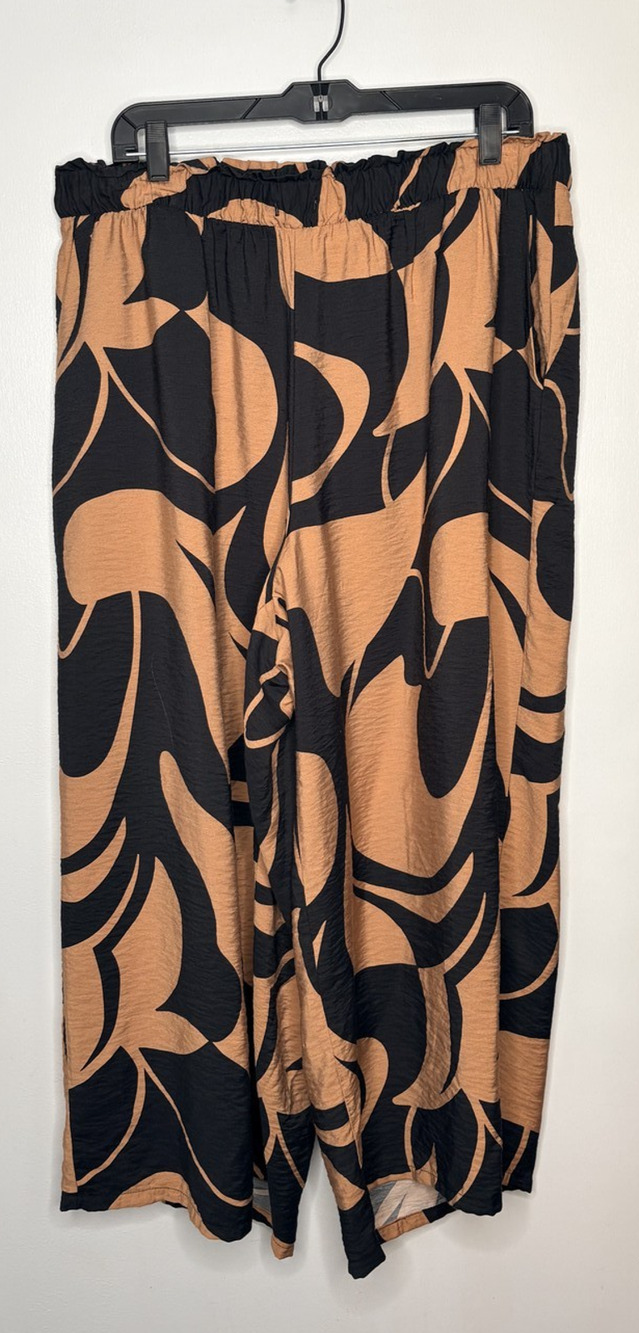 Ava & Viv Women's Tan Black Abstract Palazzo Elastic Waist Pants XXL